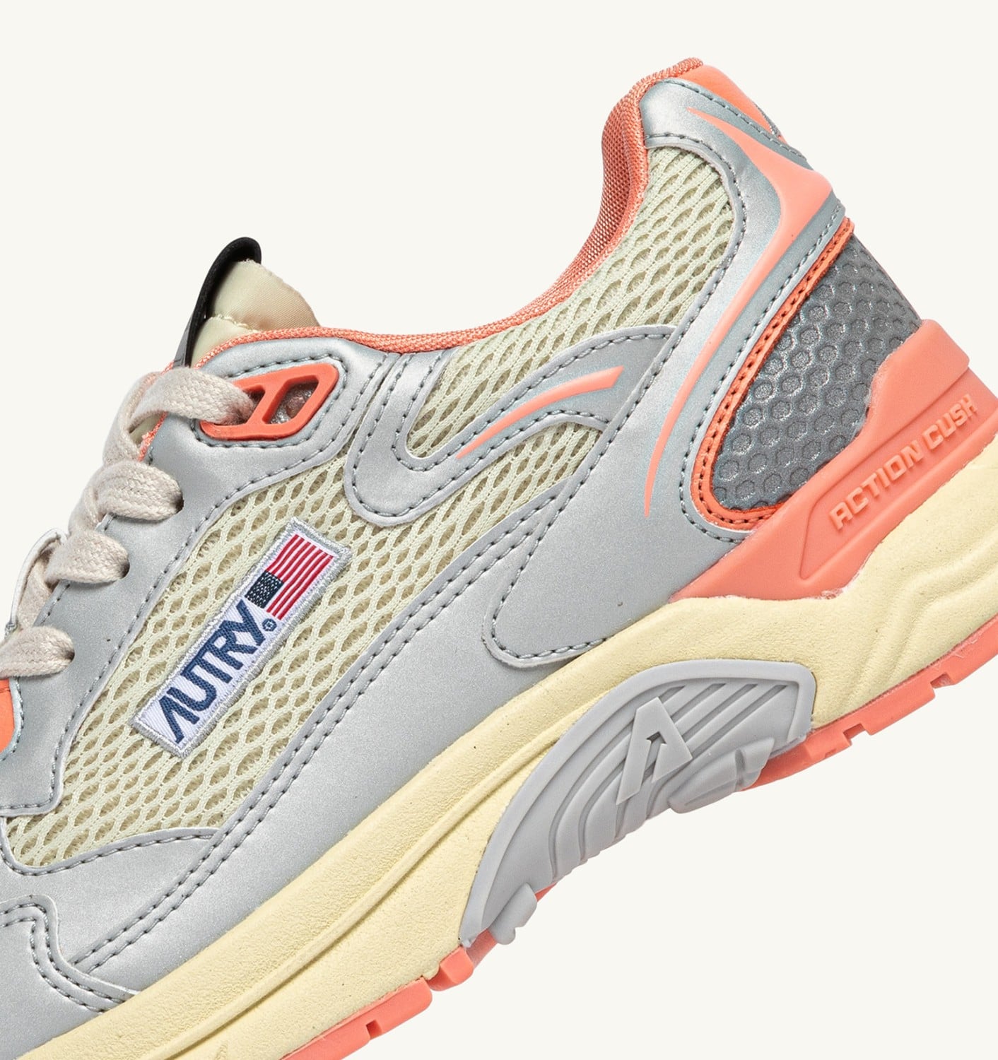 HYPERWAY SNEAKERS IN SILVER ASPARAGUS AND PEACH PINK SYNTHETIC LEATHER AND MESH