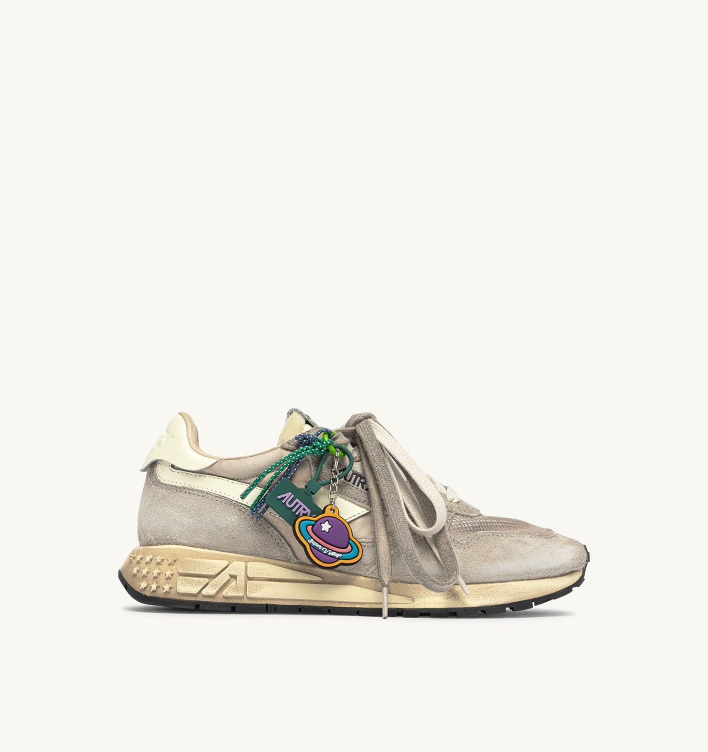 REELWIND SUPER VINTAGE SNEAKERS IN WOODSMOKE AND WHITE SUEDE AND NYLON