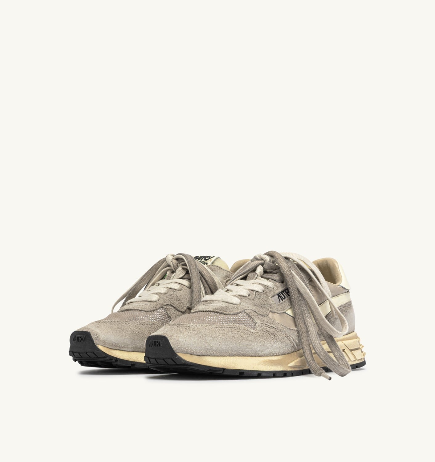 REELWIND SUPER VINTAGE SNEAKERS IN WOODSMOKE AND WHITE SUEDE AND NYLON