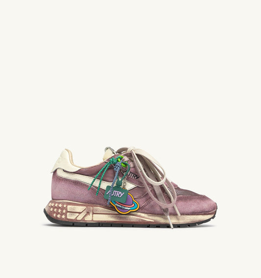 REELWIND SUPER VINTAGE SNEAKERS IN WINDSOR WINE AND WHITE SUEDE AND NYLON