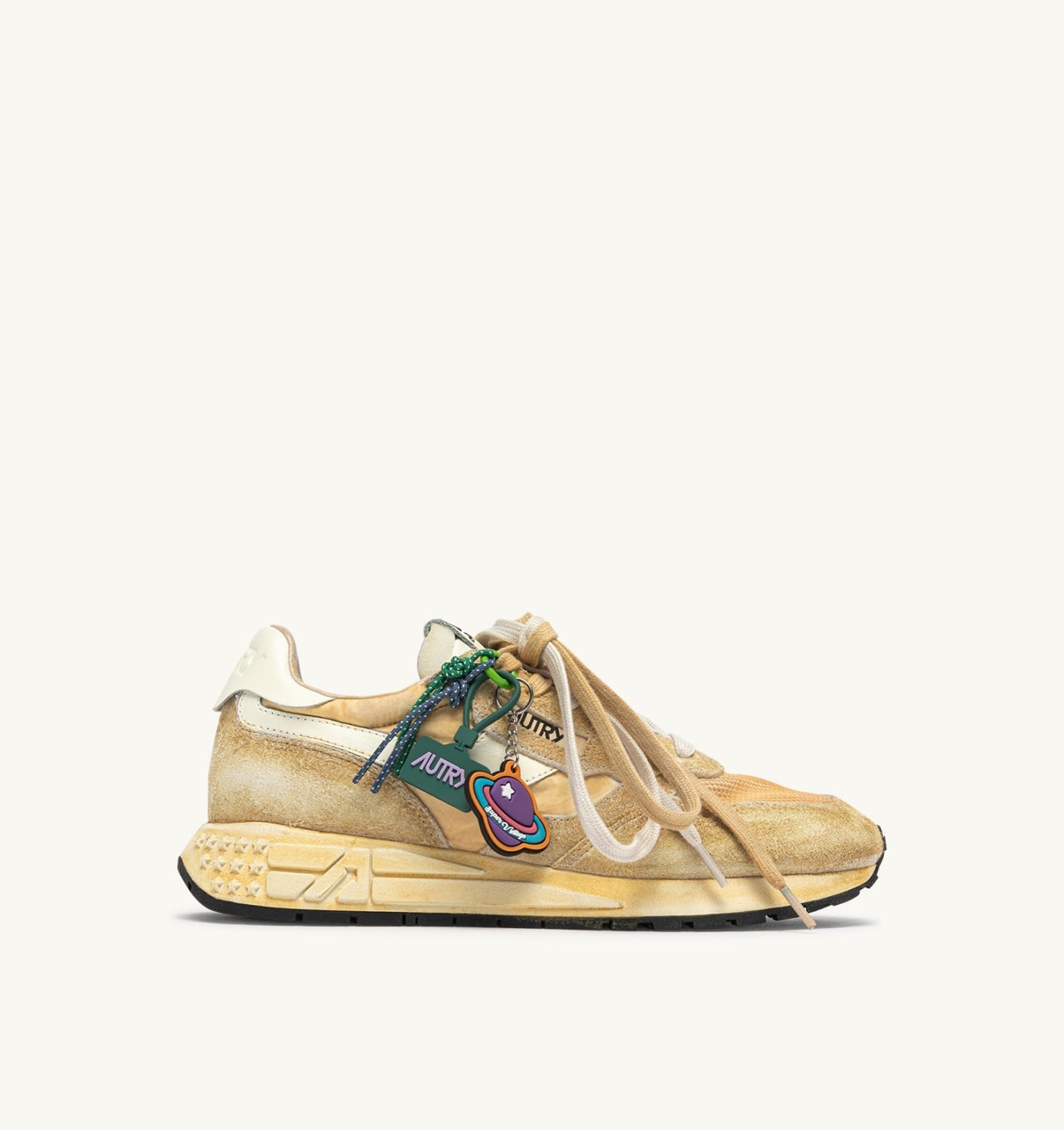 REELWIND SUPER VINTAGE SNEAKERS IN YOLK YELLOW AND WHITE SUEDE AND NYLON