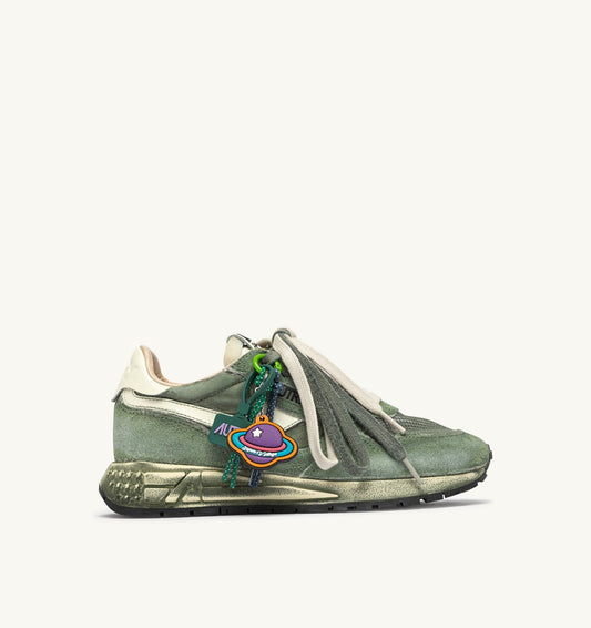 REELWIND SUPER VINTAGE SNEAKERS IN LEPRECHAUN AND WHITE SUEDE AND NYLON