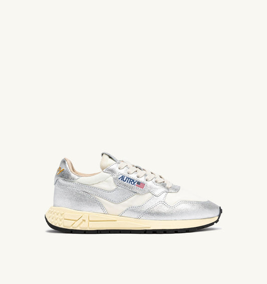 REELWIND SNEAKERS IN SILVER-TONE NYLON AND METALIZED LEATHER
