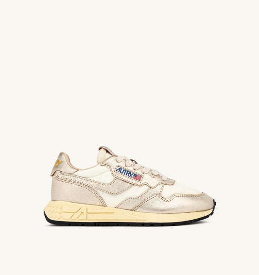 REELWIND SNEAKERS IN GOLD- TONE NYLON AND METALIZED LEATHER