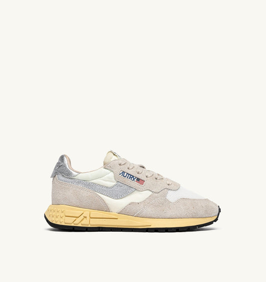 REELWIND SNEAKERS IN WHITE AND SILVER NYLON AND SUEDE