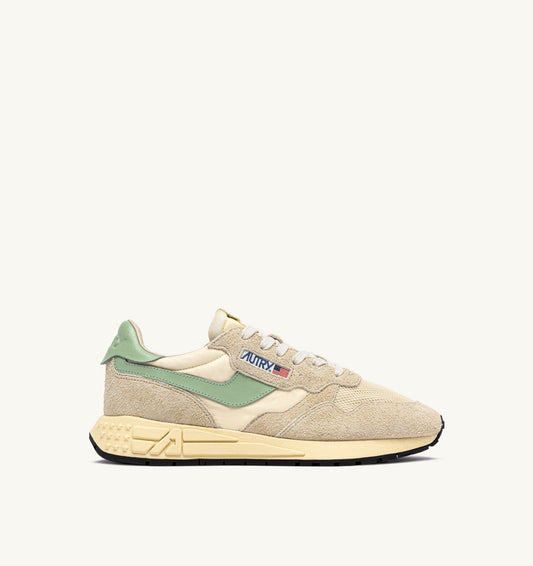REELWIND LOW SNEAKERS IN ECRU AND RESEDA NYLON AND SUEDE