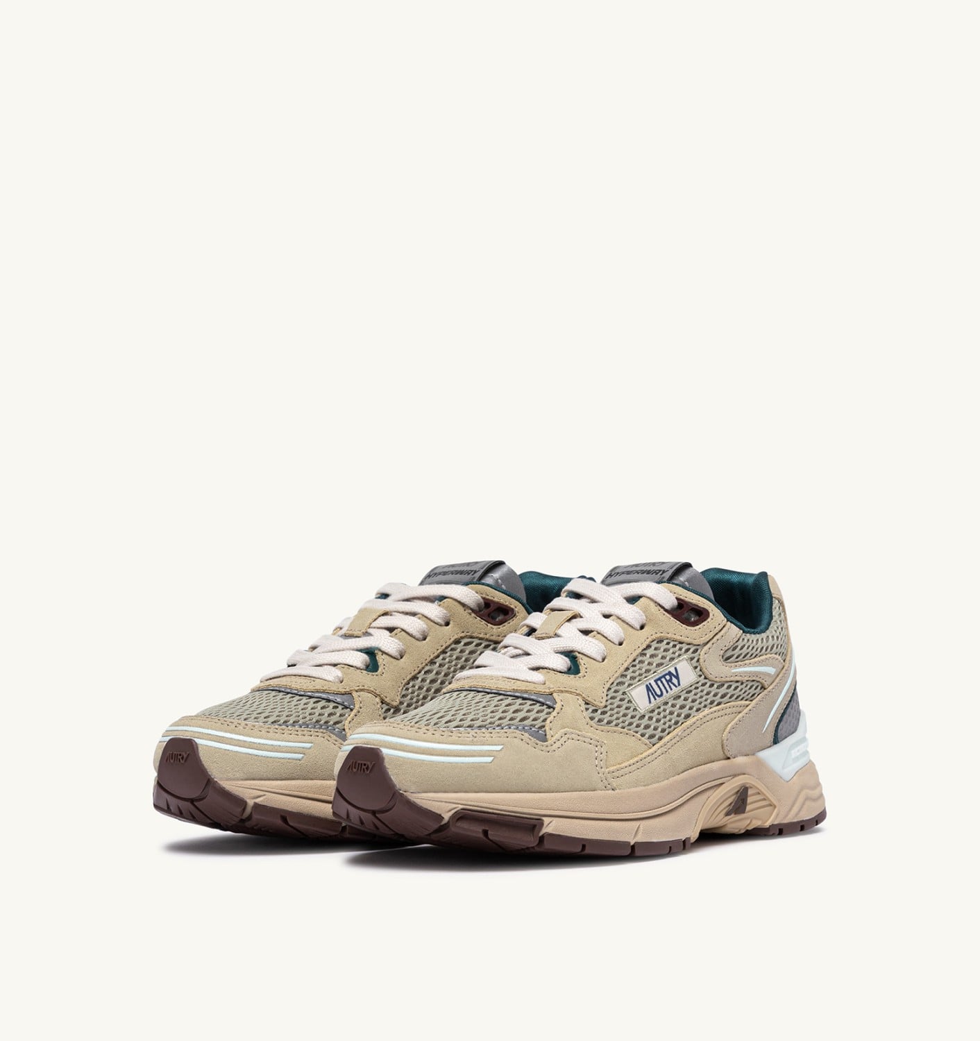 HYPERWAY SNEAKERS IN ECRU AND SPA BLUE SUEDE AND MESH
