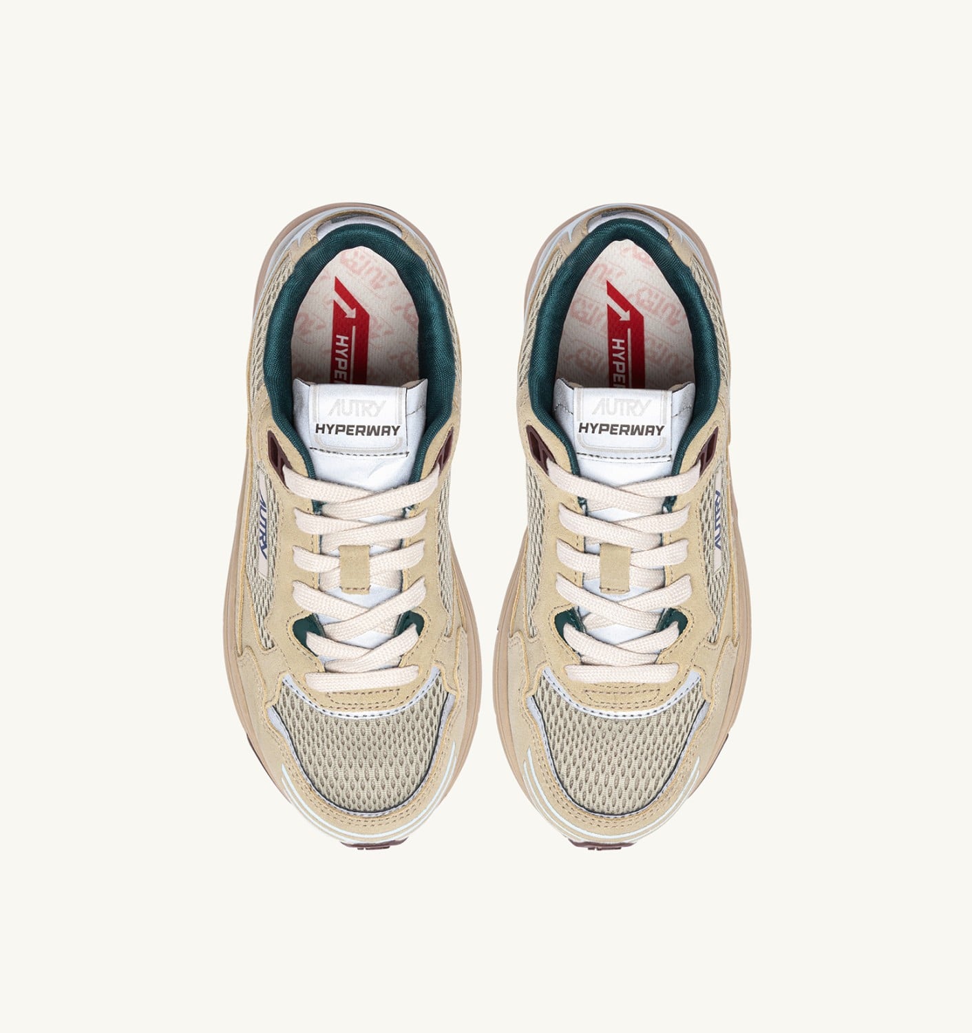 HYPERWAY SNEAKERS IN ECRU AND SPA BLUE SUEDE AND MESH
