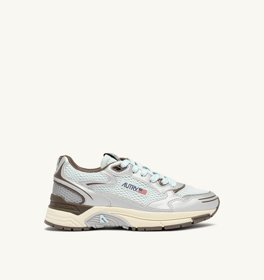 HYPERWAY SNEAKERS IN SILVER, SPA BLUE AND CHOCOLATE CHIP SYNTHETIC LEATHER AND MESH