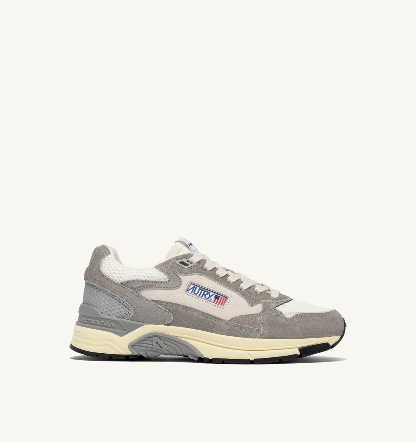 HYPERWAY SNEAKERS IN WHITE AND LEAD GRAY MESH AND SUEDE