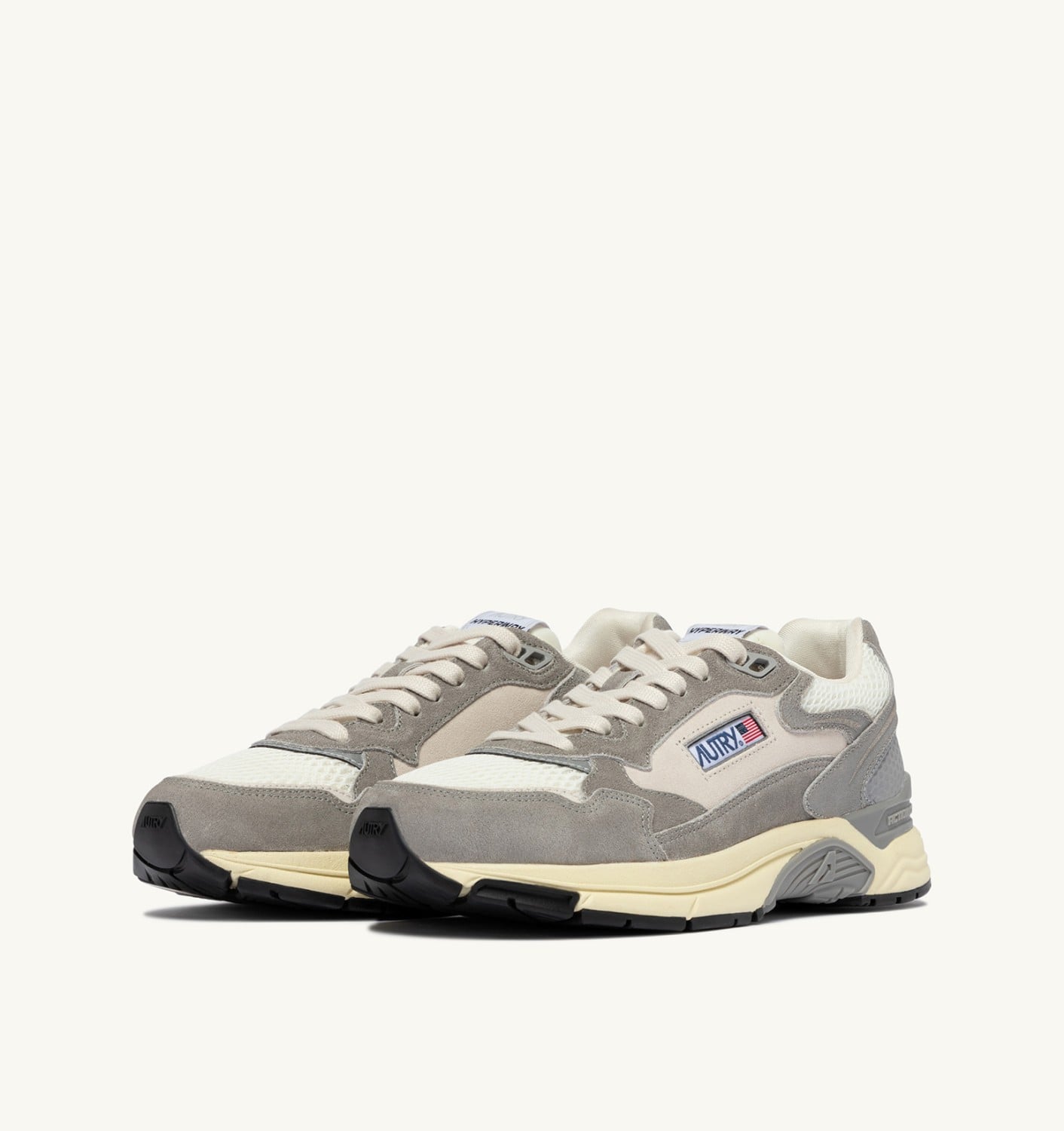 HYPERWAY SNEAKERS IN WHITE AND LEAD GRAY MESH AND SUEDE