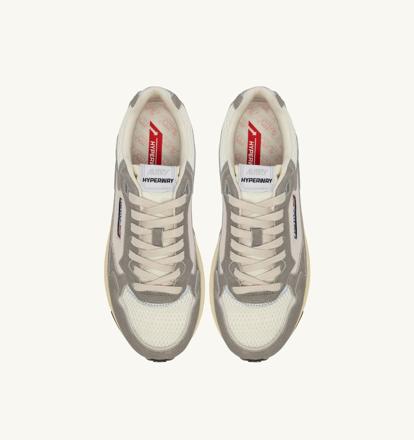 HYPERWAY SNEAKERS IN WHITE AND LEAD GRAY MESH AND SUEDE
