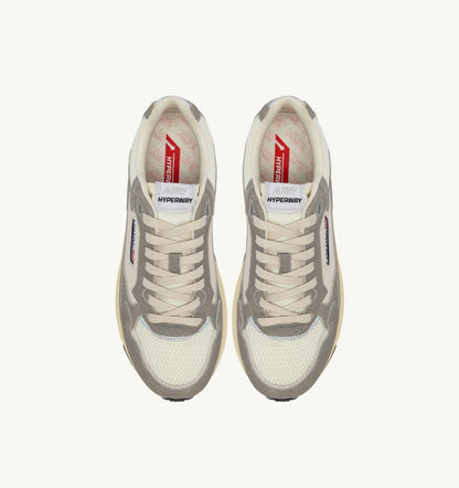 HYPERWAY SNEAKERS IN WHITE AND LEAD GRAY MESH AND SUEDE
