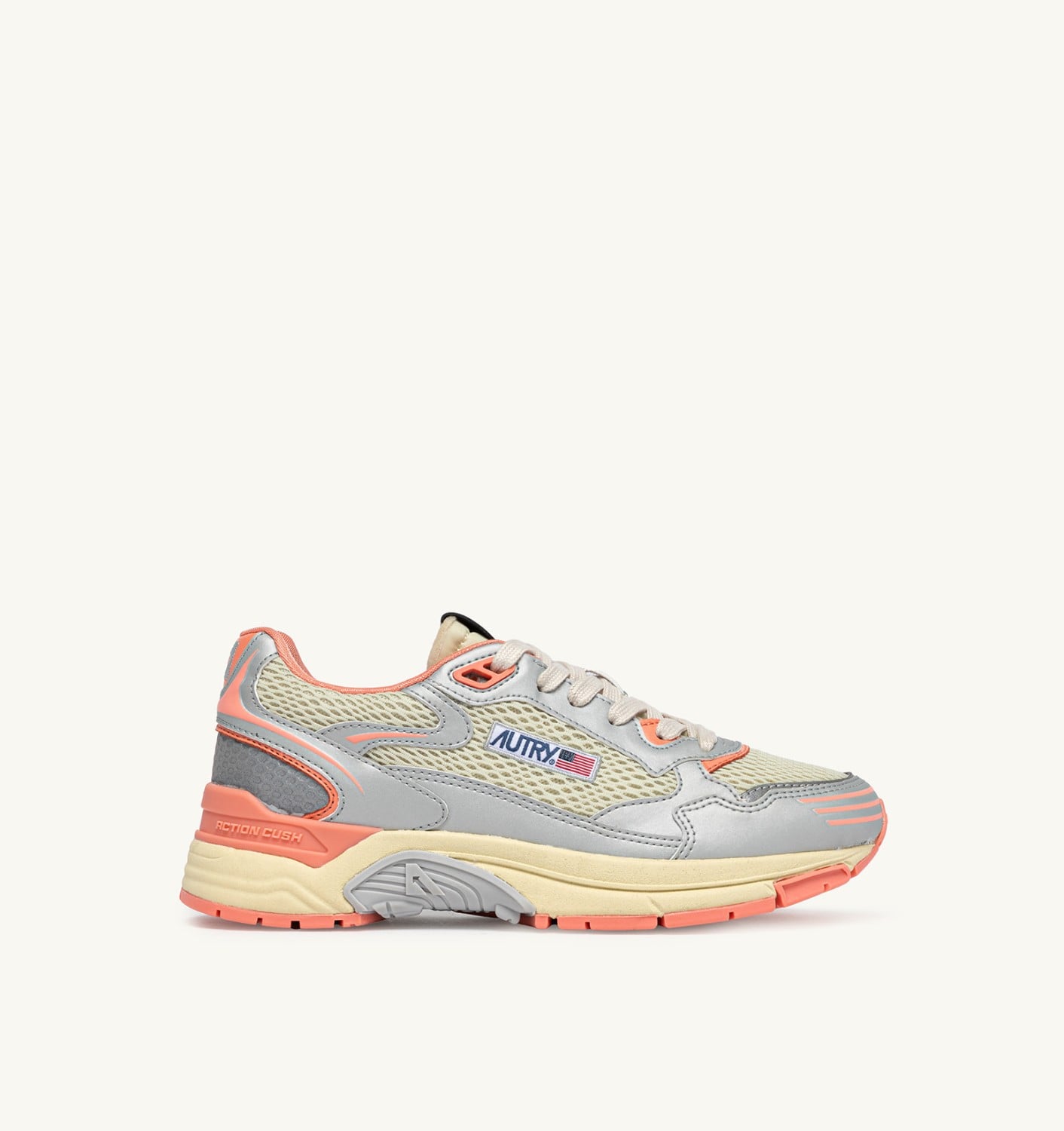 HYPERWAY SNEAKERS IN SILVER ASPARAGUS AND PEACH PINK SYNTHETIC LEATHER AND MESH