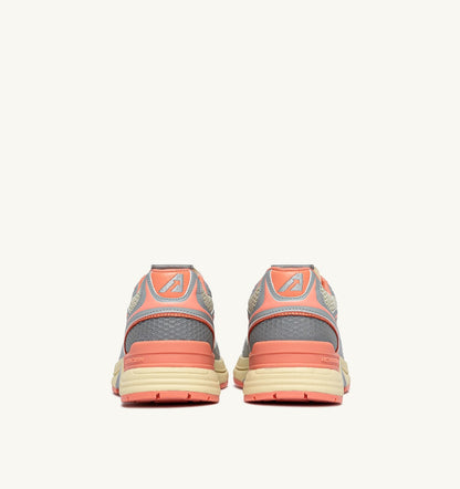 HYPERWAY SNEAKERS IN SILVER ASPARAGUS AND PEACH PINK SYNTHETIC LEATHER AND MESH