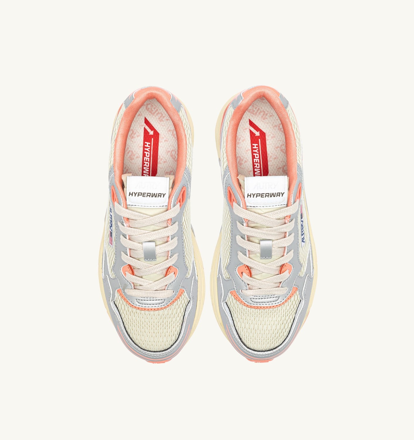 HYPERWAY SNEAKERS IN SILVER ASPARAGUS AND PEACH PINK SYNTHETIC LEATHER AND MESH