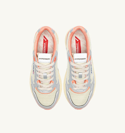 HYPERWAY SNEAKERS IN SILVER ASPARAGUS AND PEACH PINK SYNTHETIC LEATHER AND MESH