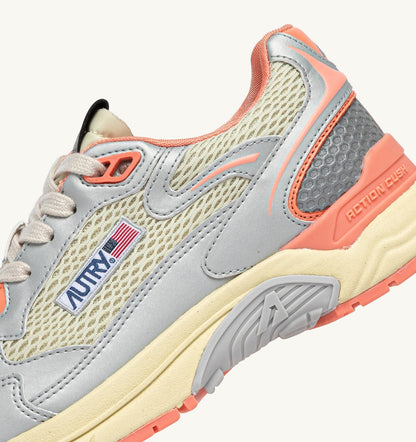 HYPERWAY SNEAKERS IN SILVER ASPARAGUS AND PEACH PINK SYNTHETIC LEATHER AND MESH