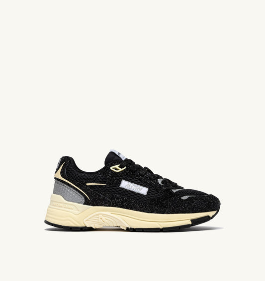HYPERWAY SNEAKERS IN GLITTER BLACK MESH AND LEATHER