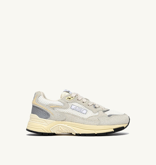 HYPERWAY SNEAKERS IN WHITE MESH AND GLITTER GRAY LEATHER