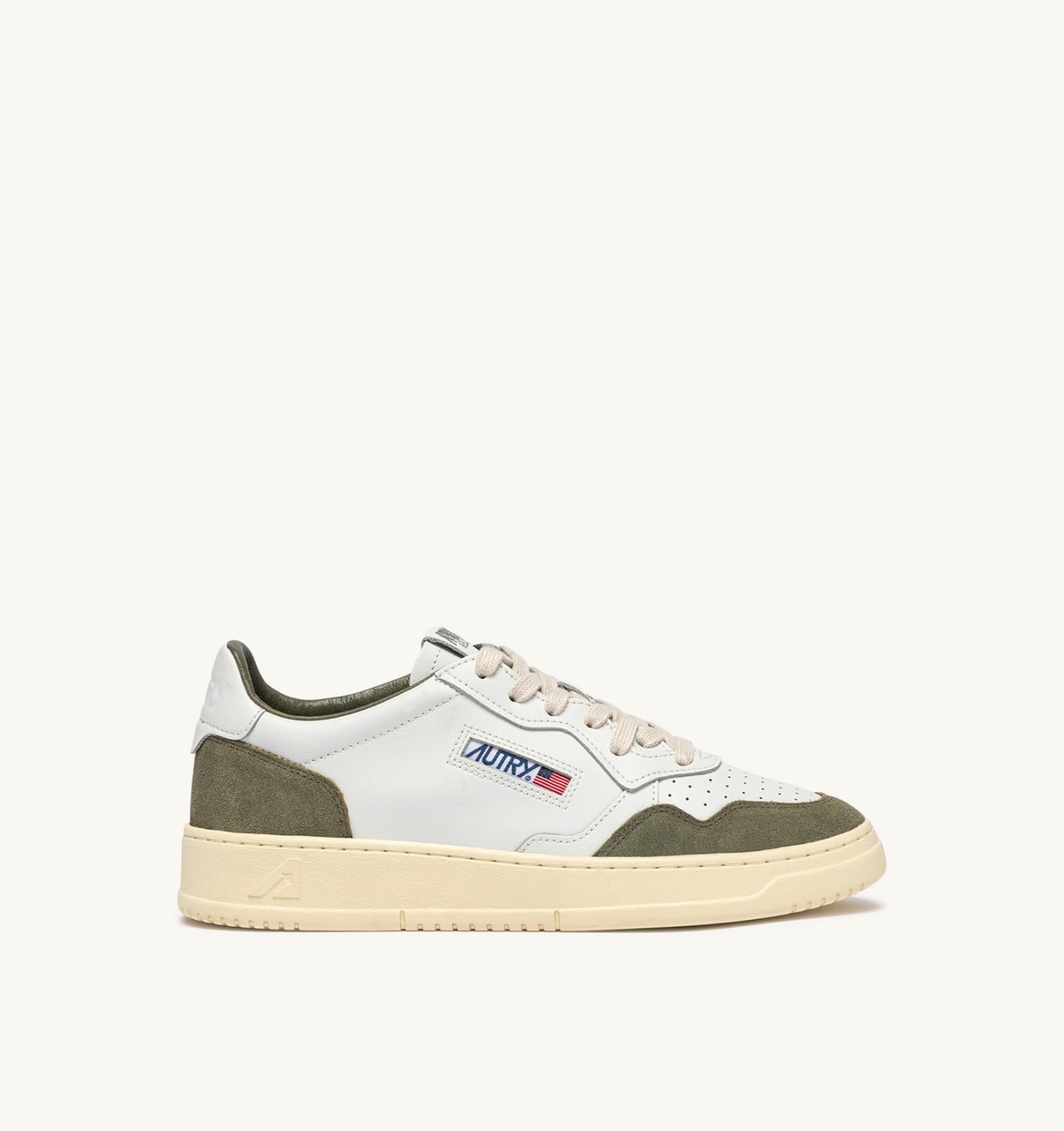 MEDALIST LOW SNEAKERS IN WHITE LEATHER AND SMOKED GREEN SUEDE