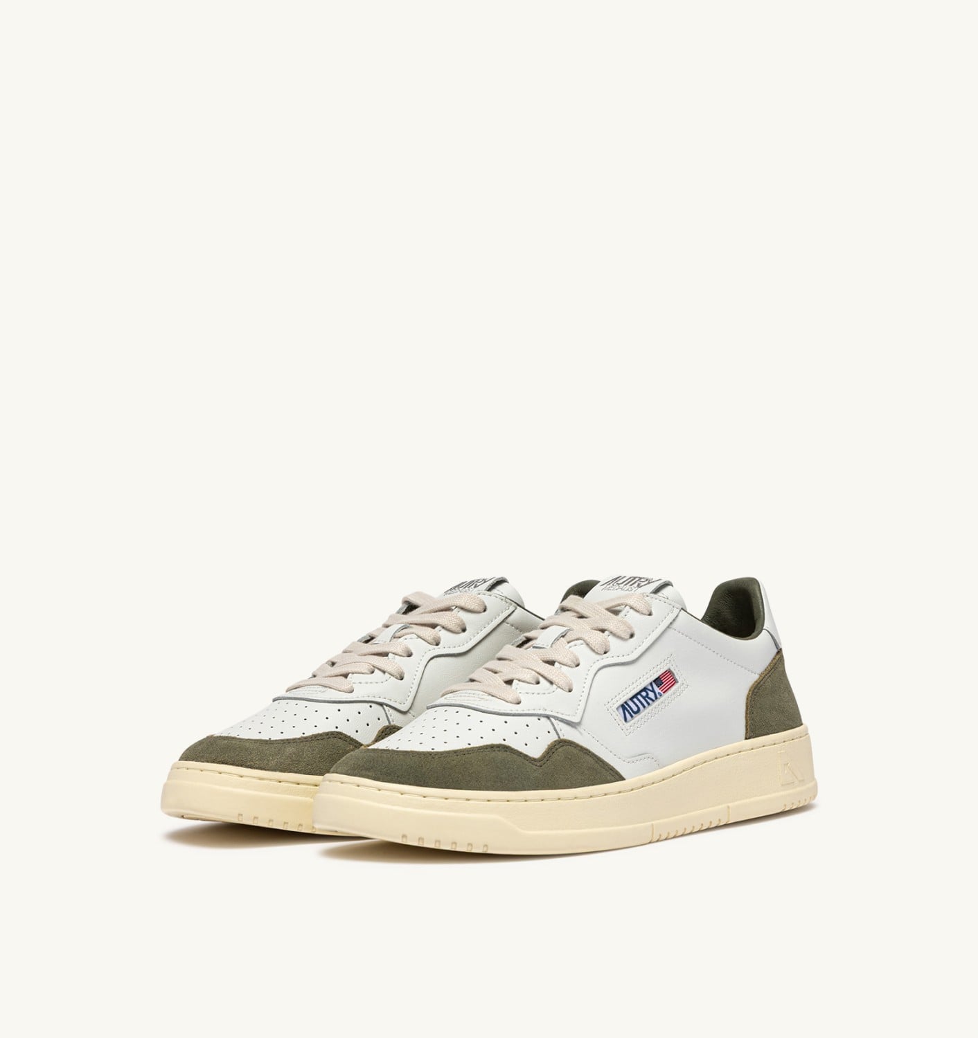 MEDALIST LOW SNEAKERS IN WHITE LEATHER AND SMOKED GREEN SUEDE