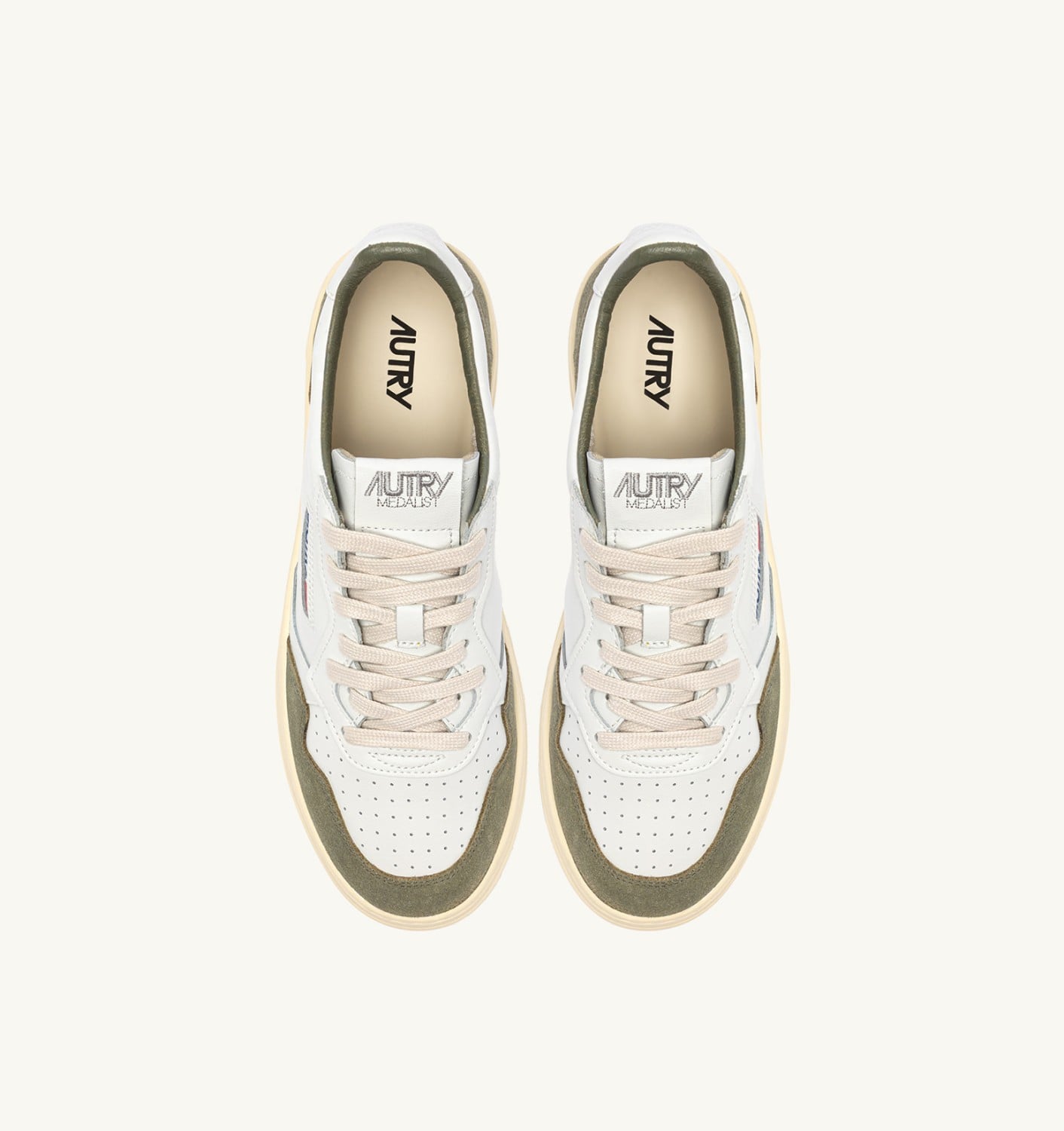 MEDALIST LOW SNEAKERS IN WHITE LEATHER AND SMOKED GREEN SUEDE