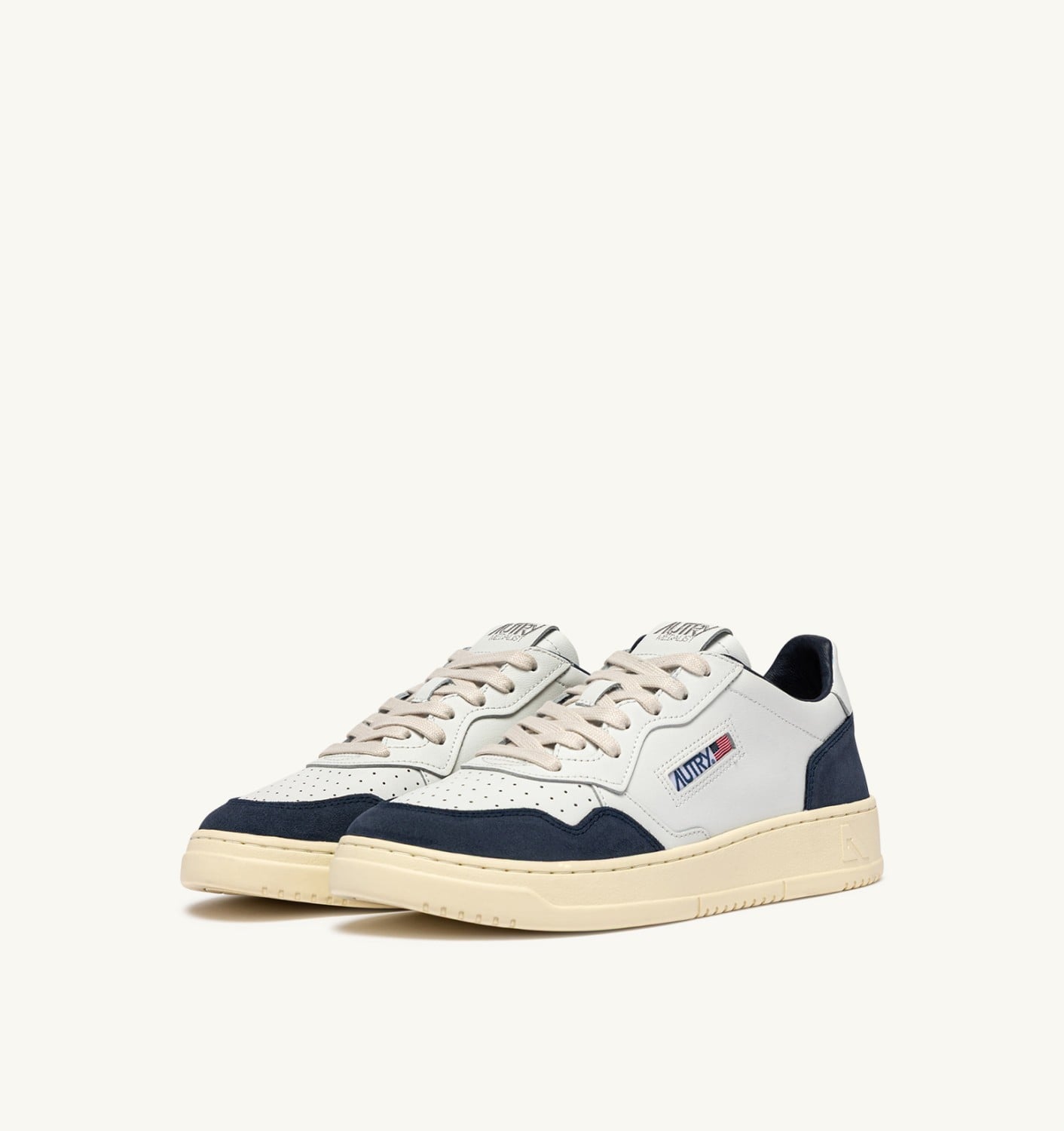 MEDALIST LOW SNEAKERS IN WHITE LEATHER AND DENIM SUEDE