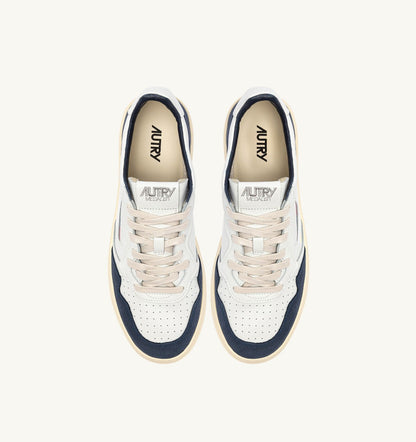 MEDALIST LOW SNEAKERS IN WHITE LEATHER AND DENIM SUEDE