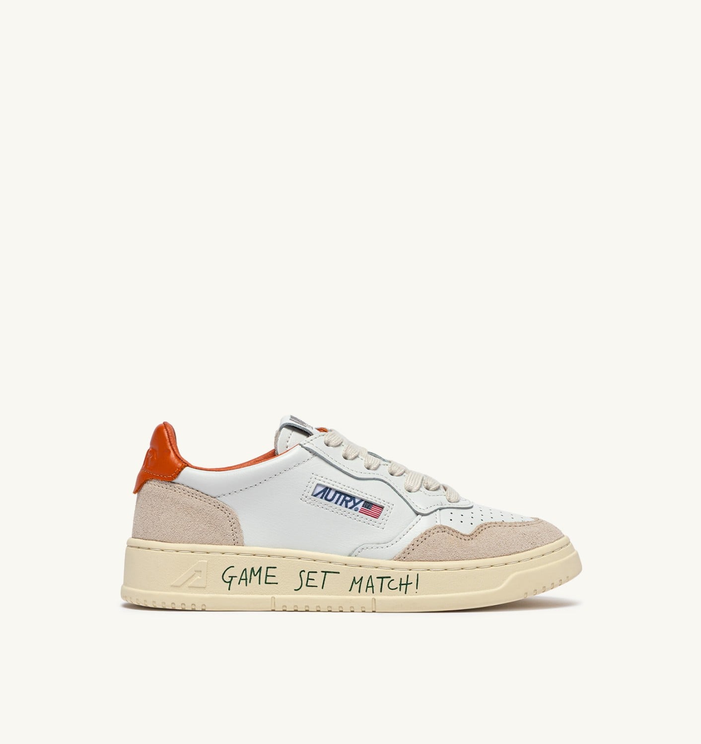 MEDALIST LOW SNEAKERS IN LEATHER AND SUEDE COLOR WHITE AND HAWAIIAN SUNSET WITH LETTERING