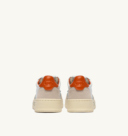 MEDALIST LOW SNEAKERS IN LEATHER AND SUEDE COLOR WHITE AND HAWAIIAN SUNSET WITH LETTERING