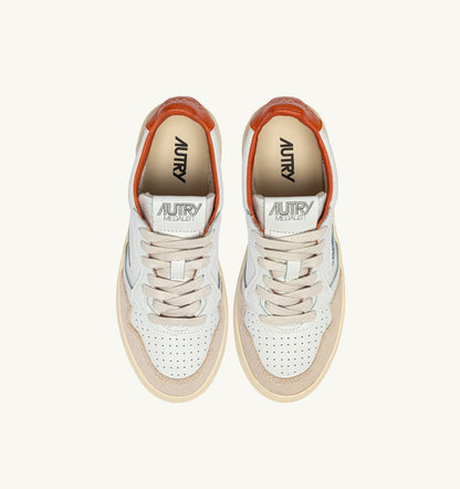 MEDALIST LOW SNEAKERS IN LEATHER AND SUEDE COLOR WHITE AND HAWAIIAN SUNSET WITH LETTERING