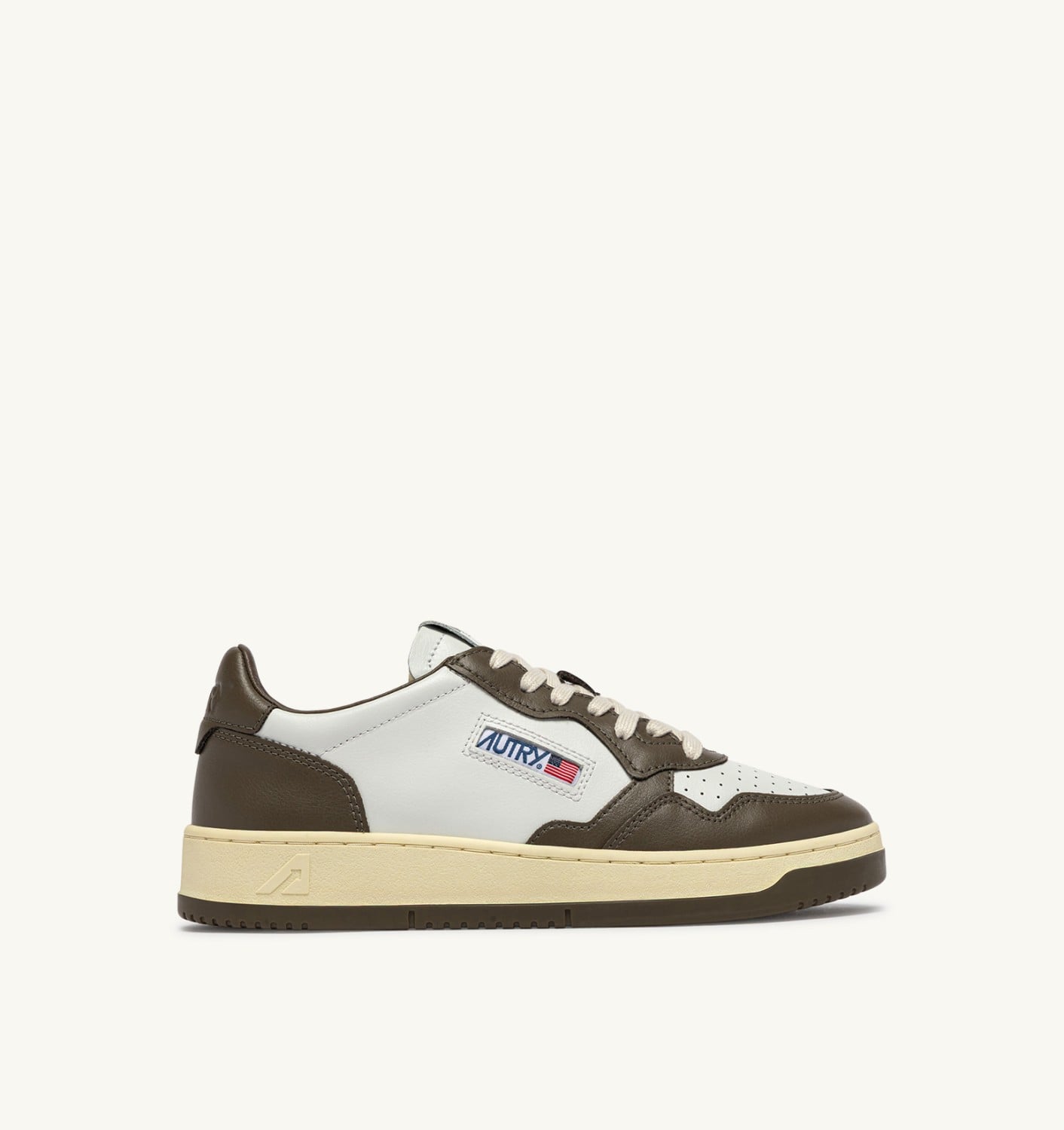 MEDALIST LOW BICOLOR SNEAKERS IN WHITE AND CHOCOLATE LEATHER