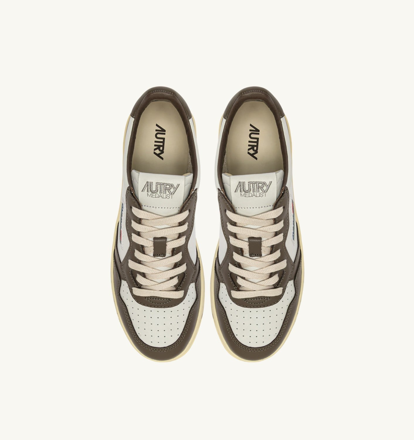 MEDALIST LOW BICOLOR SNEAKERS IN WHITE AND CHOCOLATE LEATHER