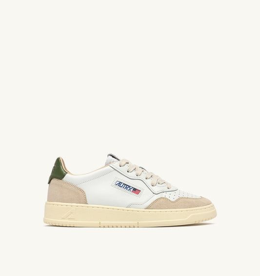 MEDALIST LOW SNEAKERS IN WHITE LEATHER AND BRONZE GREEN SUEDE