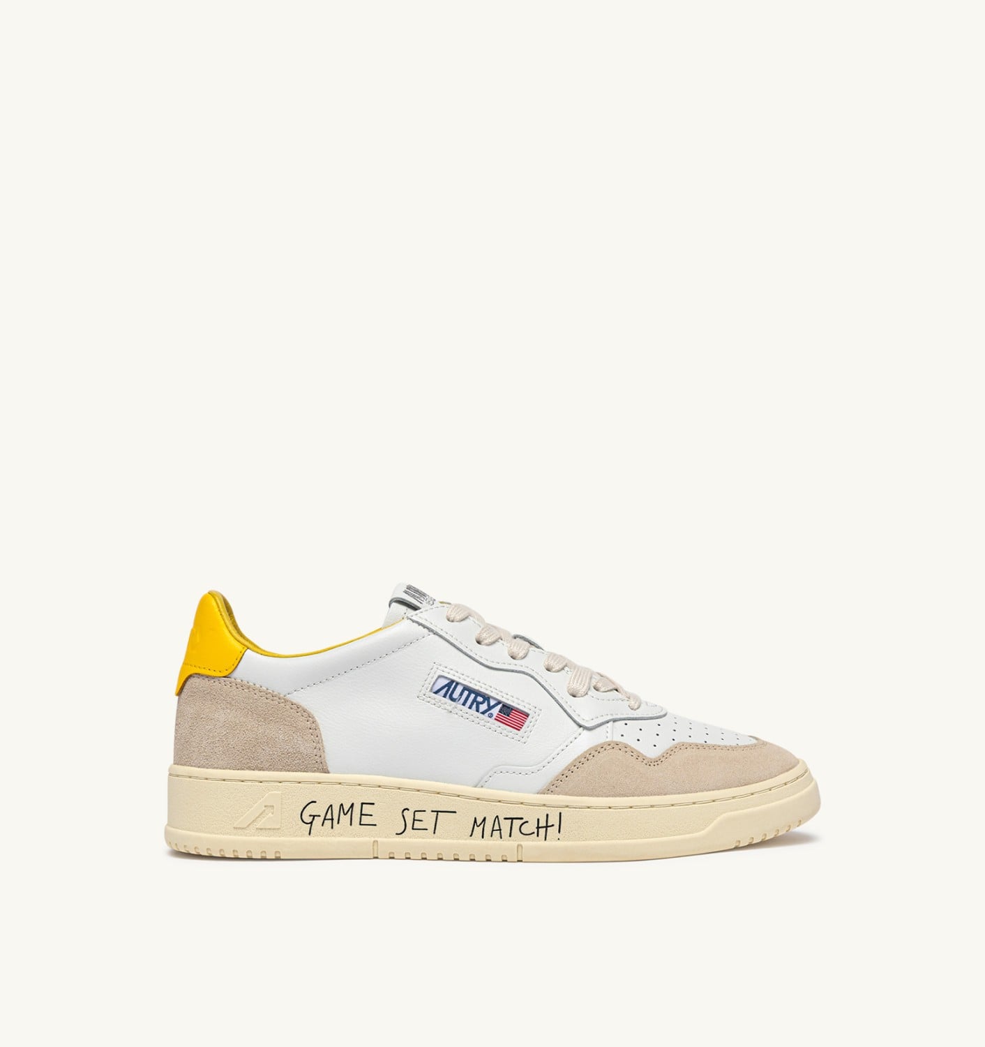 MEDALIST LOW SNEAKERS IN WHITE LEATHER AND SLICKER SUEDE WITH LETTERING