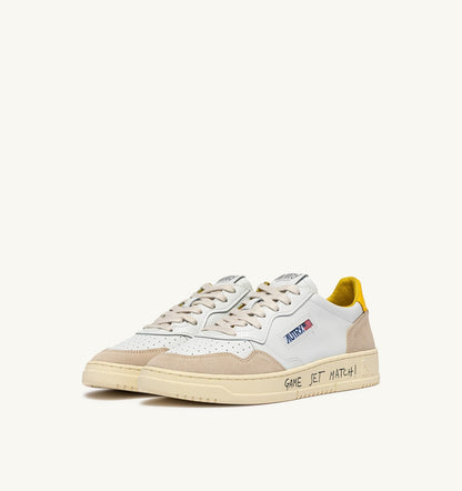 MEDALIST LOW SNEAKERS IN WHITE LEATHER AND SLICKER SUEDE WITH LETTERING