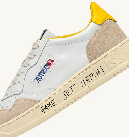 MEDALIST LOW SNEAKERS IN WHITE LEATHER AND SLICKER SUEDE WITH LETTERING