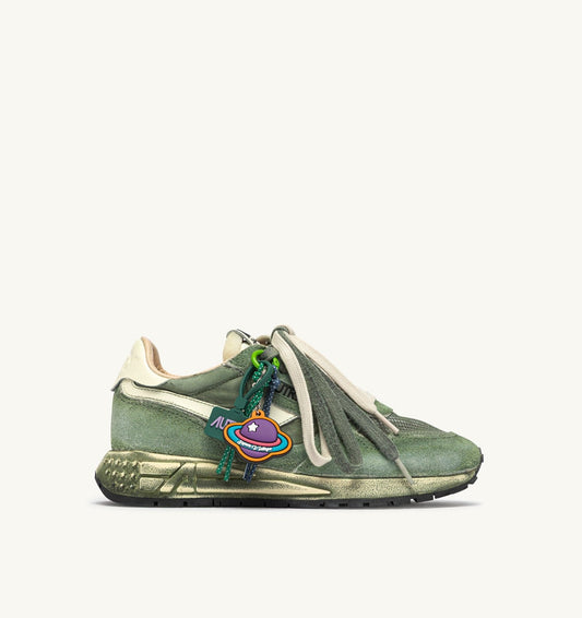 REELWIND SUPER VINTAGE SNEAKERS IN LEPRECHAUN AND WHITE SUEDE AND NYLON