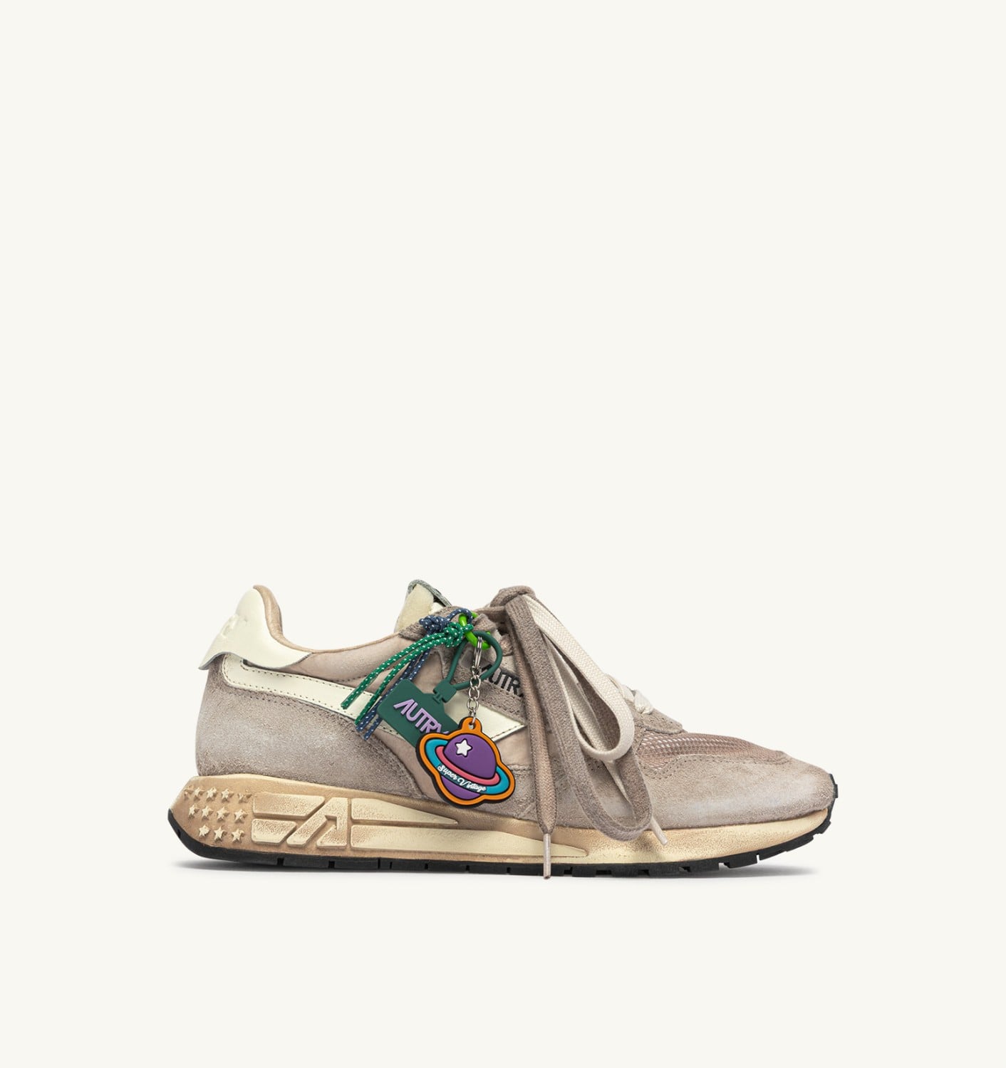 REELWIND SUPER VINTAGE SNEAKERS IN WOODSMOKE AND WHITE SUEDE AND NYLON
