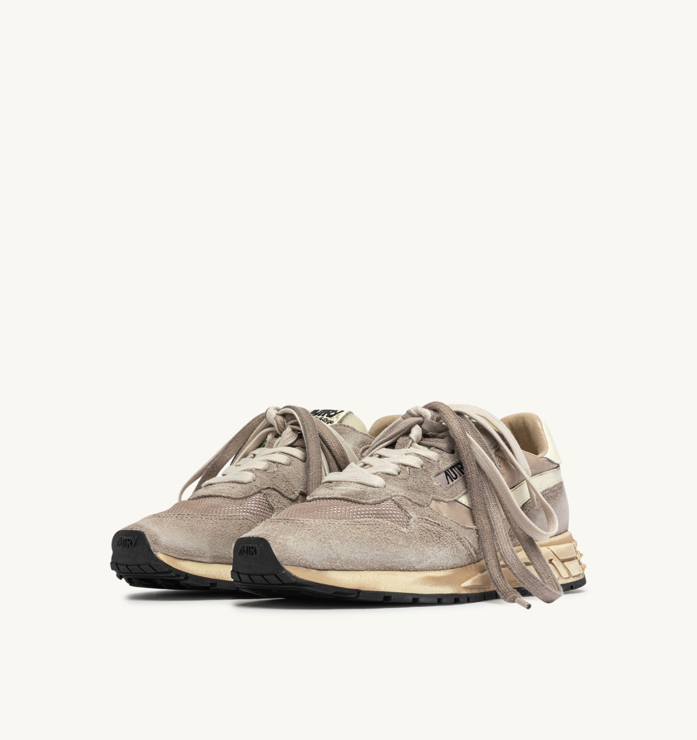 REELWIND SUPER VINTAGE SNEAKERS IN WOODSMOKE AND WHITE SUEDE AND NYLON