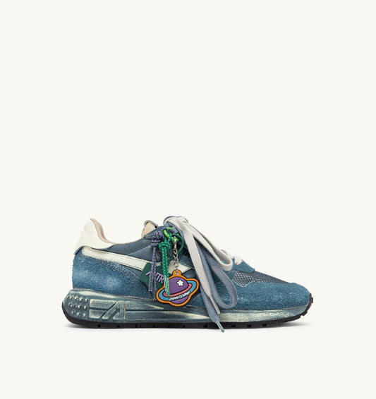 REELWIND SUPER VINTAGE SNEAKERS IN MALLARD BLUE AND WHITE SUEDE AND NYLON