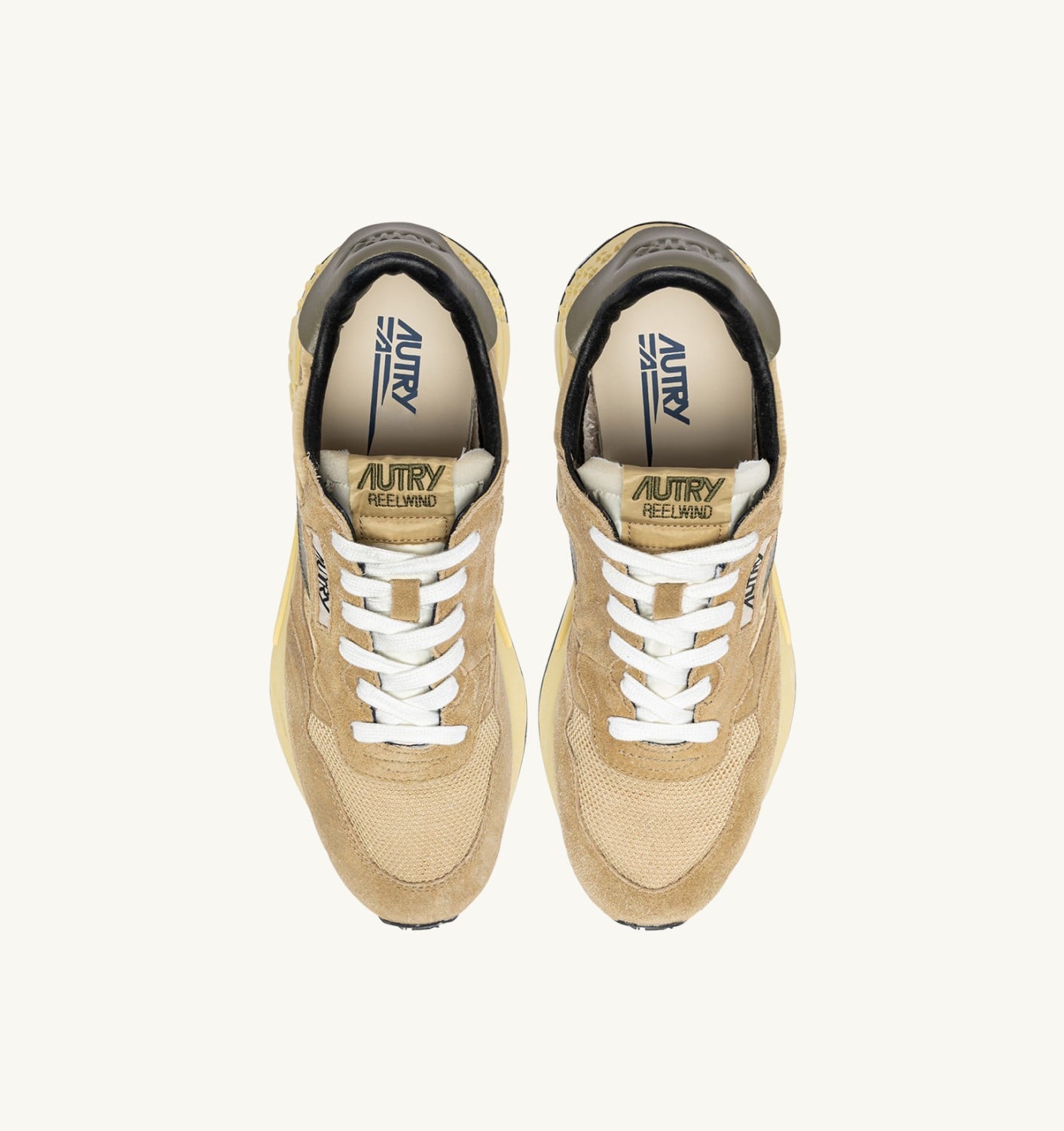 REELWIND LOW SNEAKERS IN FOAM SUGAR AND COVERT GREEN NYLON AND SUEDE