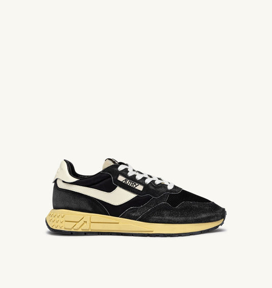 REELWIND LOW SNEAKERS IN BLACK SUGAR AND MARSHMALLOW NYLON AND SUEDE