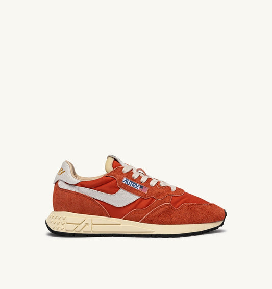 REELWIND LOW SNEAKERS IN WHITE AND ORANGE RUST NYLON AND SUEDE