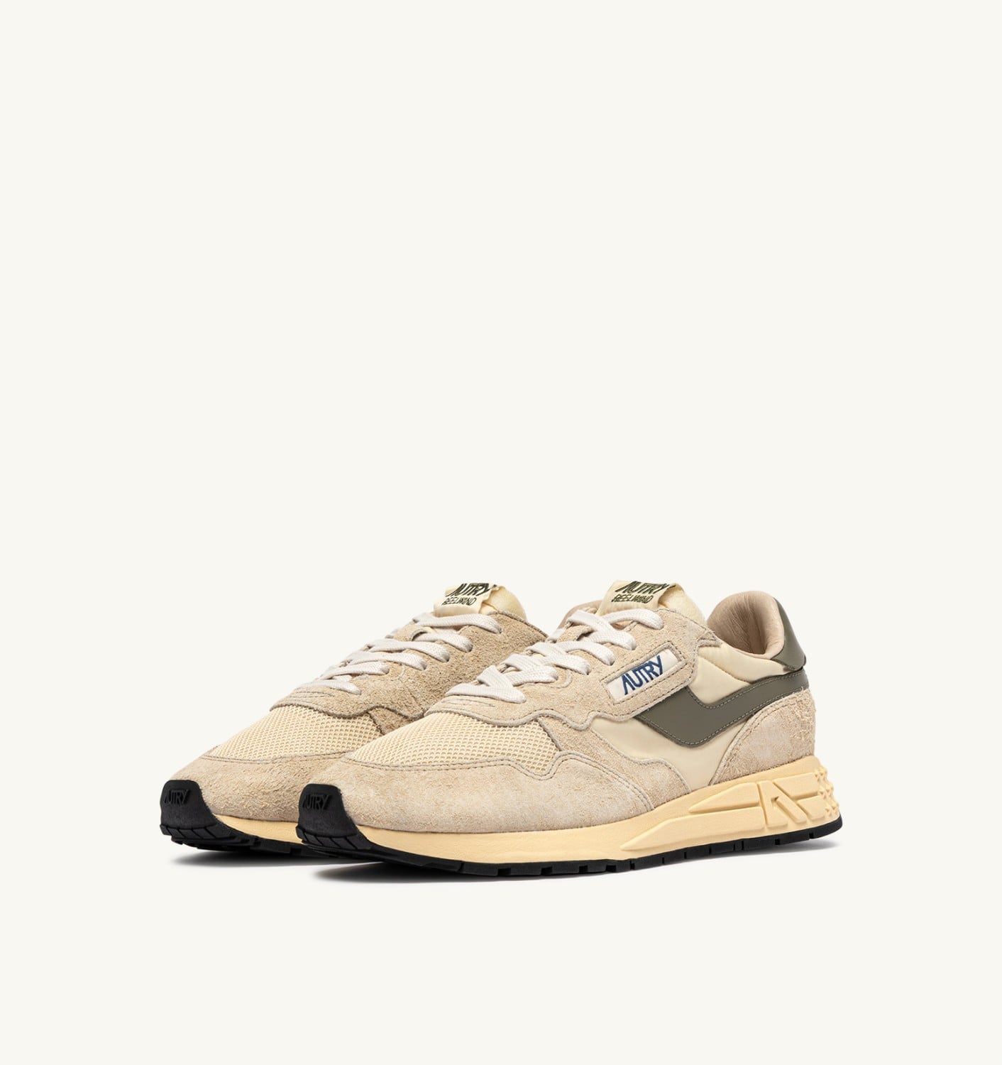 REELWIND LOW SNEAKERS IN ECRU AND COVERT GREEN NYLON AND SUEDE