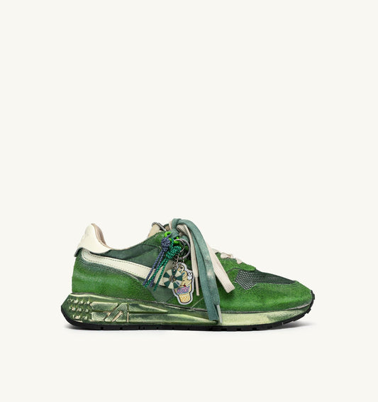 REELWIND SUPER VINTAGE SNEAKERS IN WHITE AND GREEN SUEDE AND NYLON