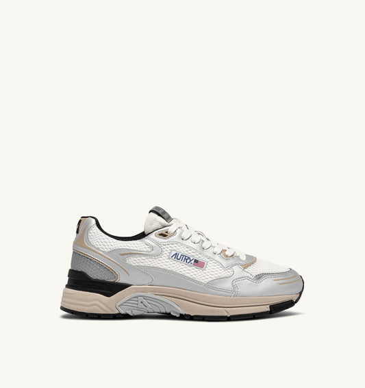 HYPERWAY SNEAKERS IN SILVER, WHITE AND IRISH CREAM SYNTHETIC LEATHER AND MESH