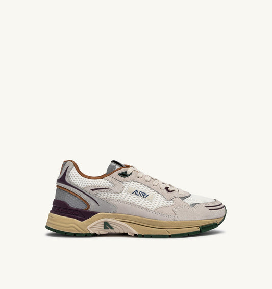 HYPERWAY SNEAKERS IN WHITE AND FIG SUEDE AND MESH