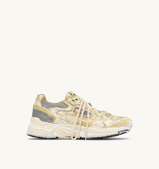 HYPERWAY SUPER VINTAGE SNEAKERS IN YELLOW AND SILVER SUEDE